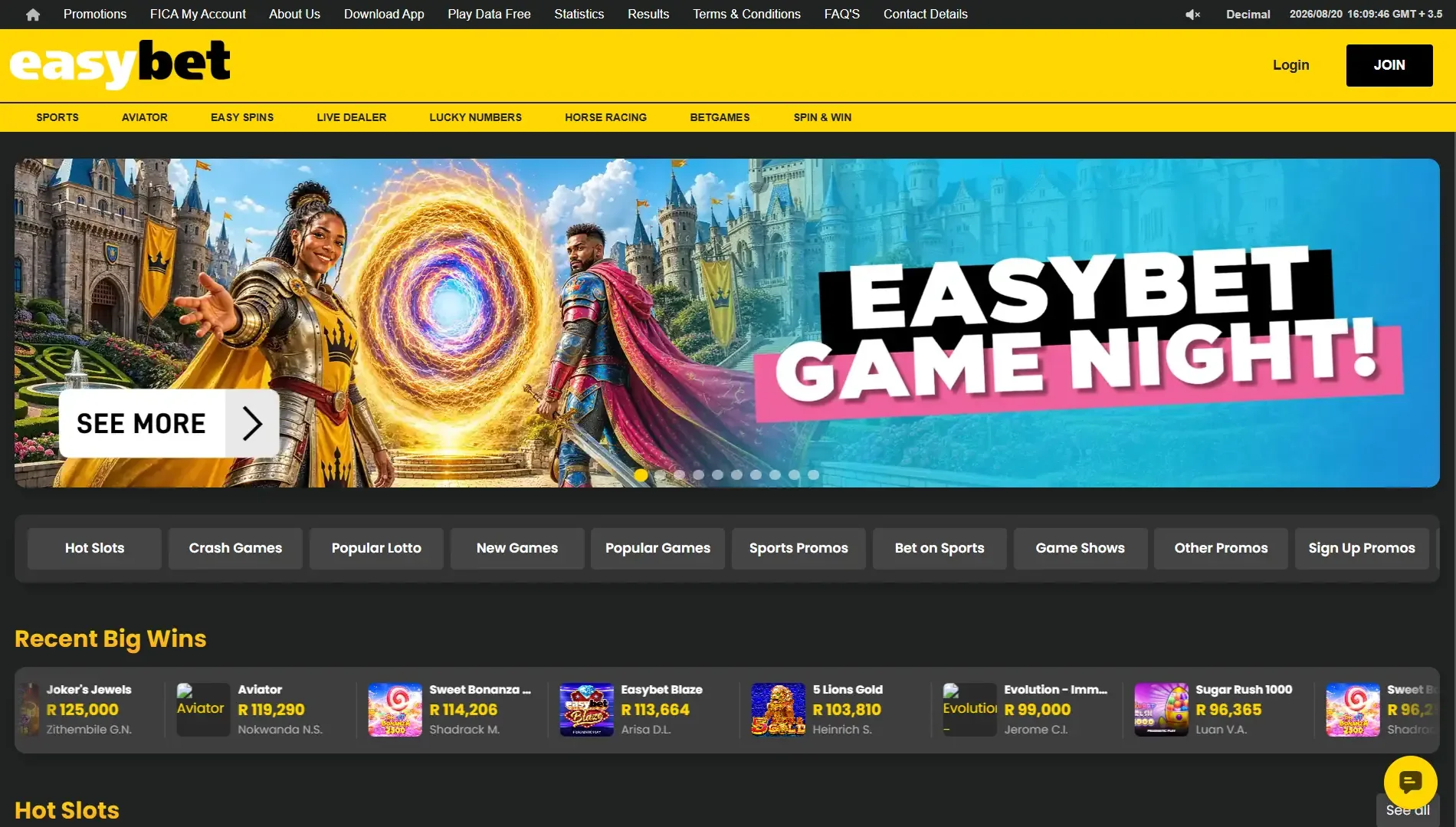 Easybet promotions home page